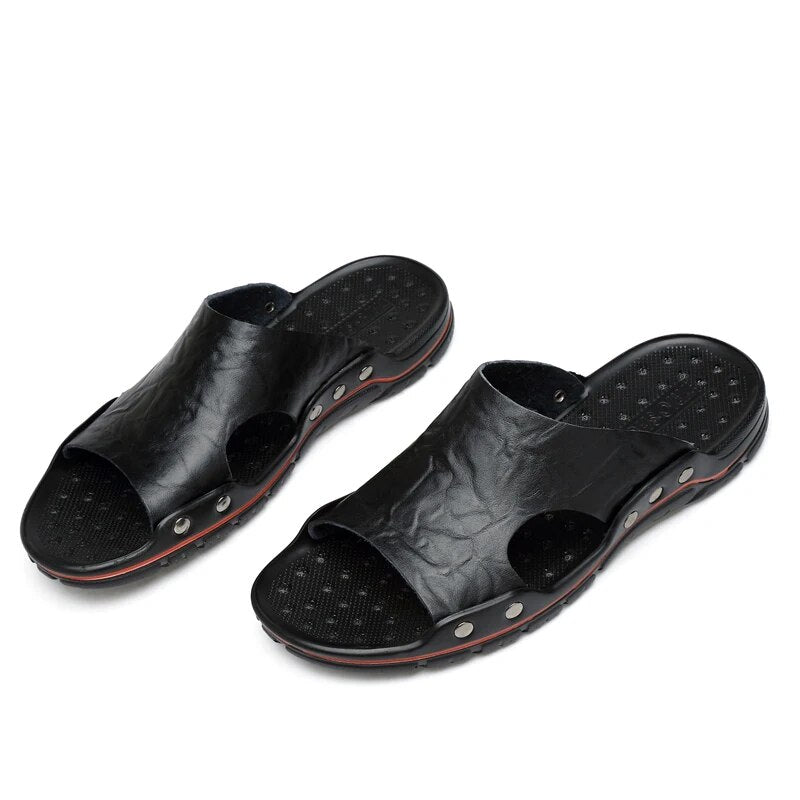 Man Leather Slippers Black - The Oran Store