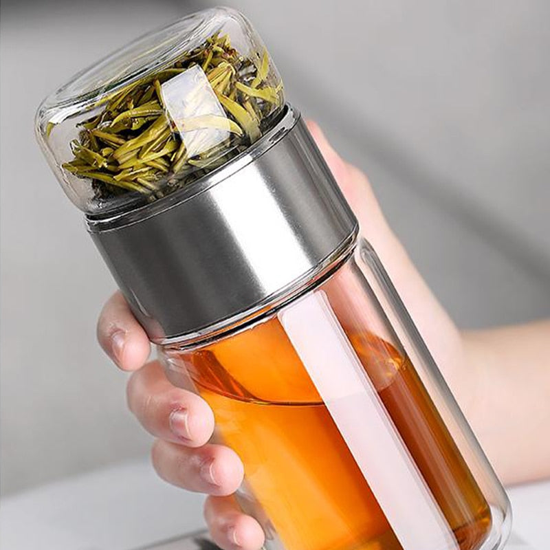 TeaVerve Infusion Elixir - Double Layer Borosilicate Glass Tea Bottle (390 mL)