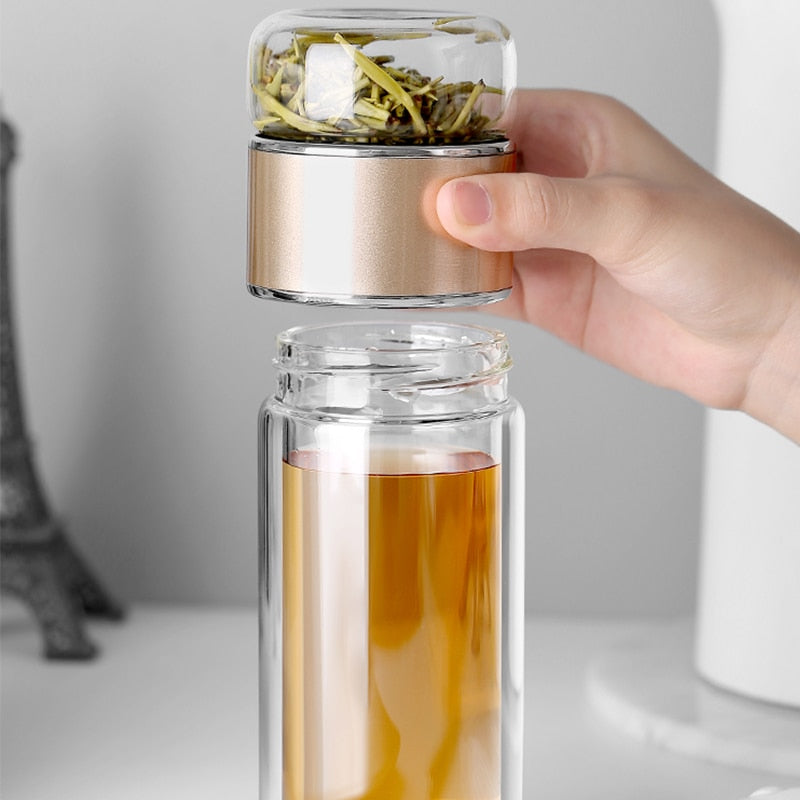 TeaVerve Infusion Elixir - Double Layer Borosilicate Glass Tea Bottle (390 mL)