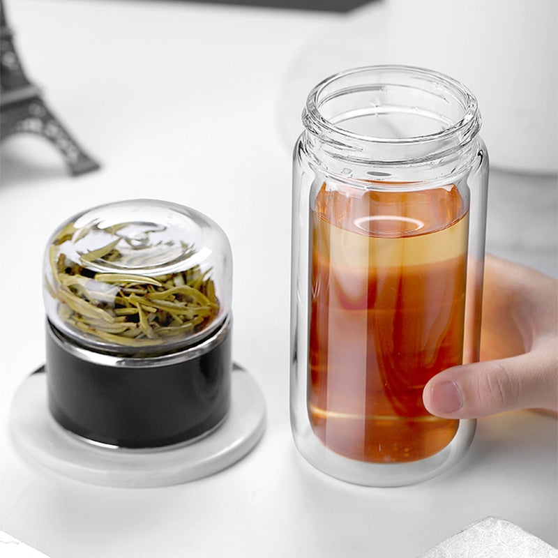 TeaVerve Infusion Elixir - Double Layer Borosilicate Glass Tea Bottle (390 mL)