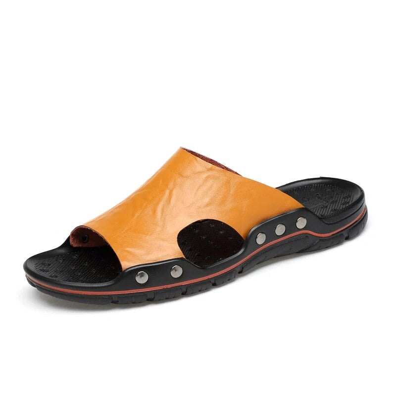 Man Leather Slippers Yellow - The Oran Store