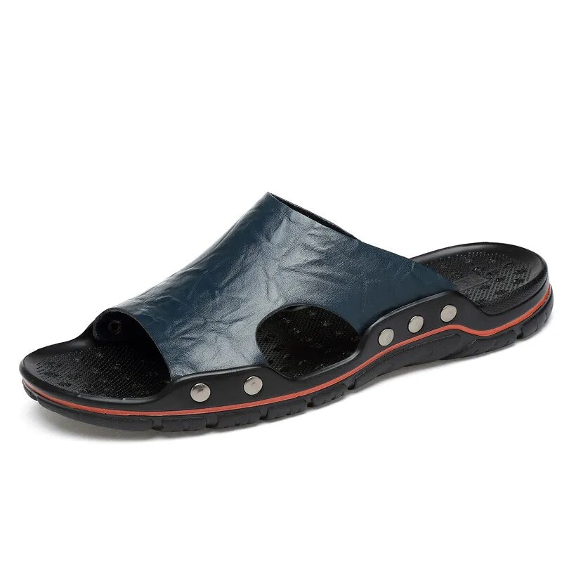 Man Leather Slippers Blue - The Oran Store