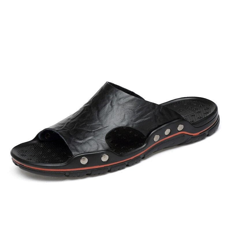 Man Leather Slippers Black - The Oran Store