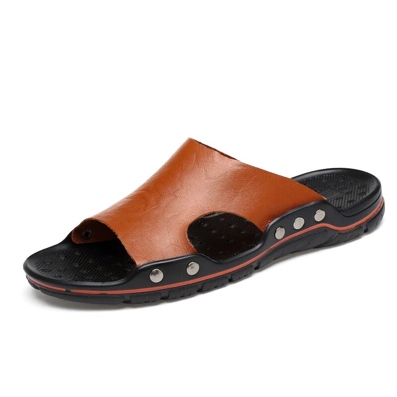 Man Leather Slippers Brown - The Oran Store