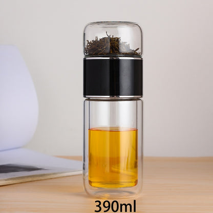 TeaVerve Infusion Elixir - Double Layer Borosilicate Glass Tea Bottle (390 mL)