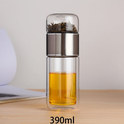 TeaVerve Infusion Elixir - Double Layer Borosilicate Glass Tea Bottle (390 mL)