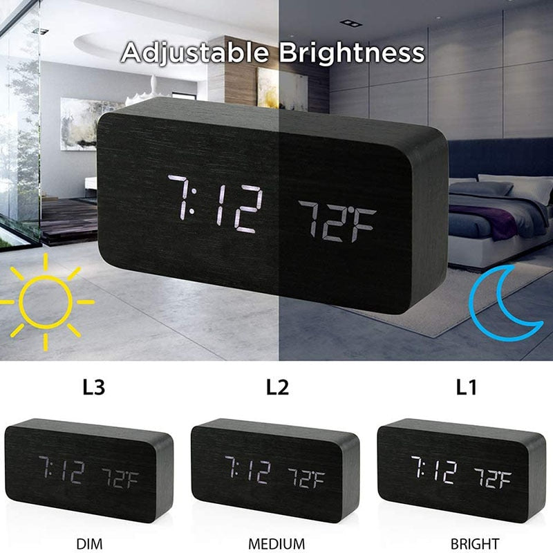 NatureBlend Digital - Wooden Clock with Digital Alarm Clock and Temperature