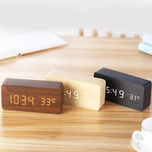 NatureBlend Digital - Wooden Clock with Digital Alarm Clock and Temperature