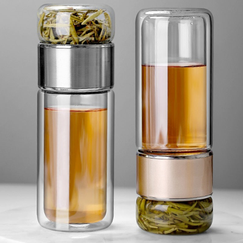 TeaVerve Infusion Elixir - Double Layer Borosilicate Glass Tea Bottle (390 mL)