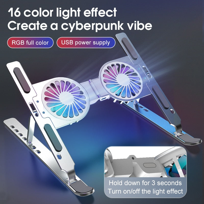 CyberCoolFold - Laptop Stand With Cooling Fan and Color Light Effects